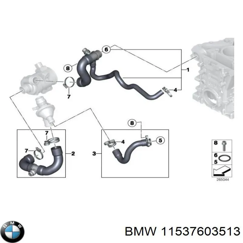 11537603513 BMW шланг (патрубок охлаждения от дополнительного насоса к помпе)