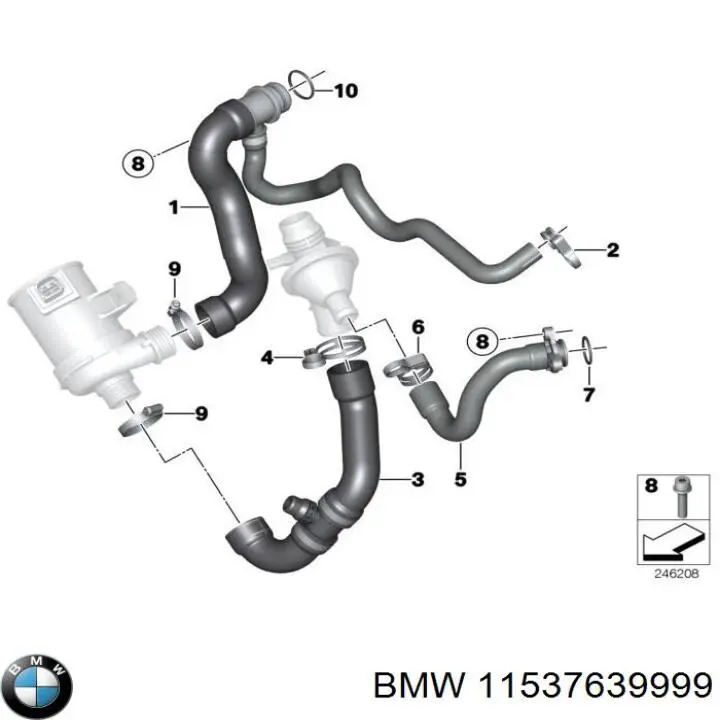 Шланг (патрубок) водяного насоса приемный 11537639999 BMW