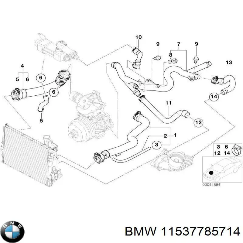 11537785714 BMW mangueira (cano derivado do radiador de esfriamento superior)