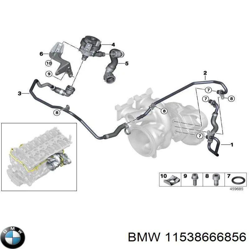 Купить 11538666856 BMW Шланг (патрубок) жидкостного охлаждения турбины, обратка