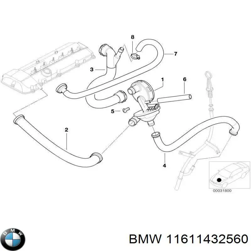 11611432560 BMW cano derivado de ventilação de cárter (de separador de óleo)
