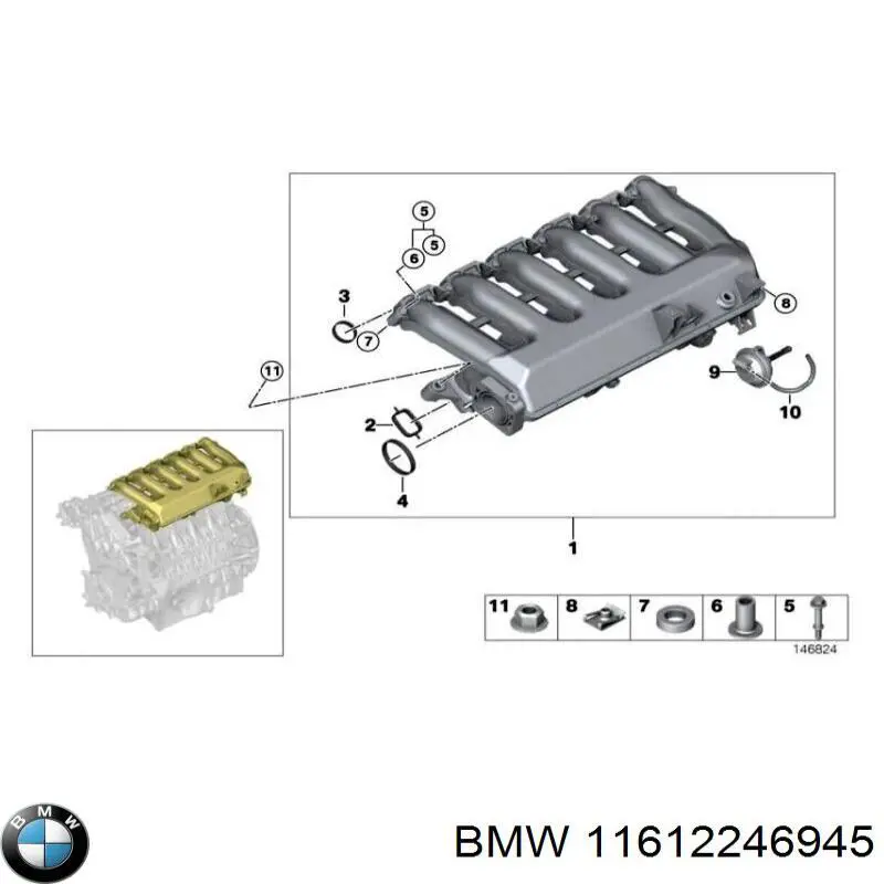 Compre 11612246945 BMW Vedante de tubo coletor de admissão