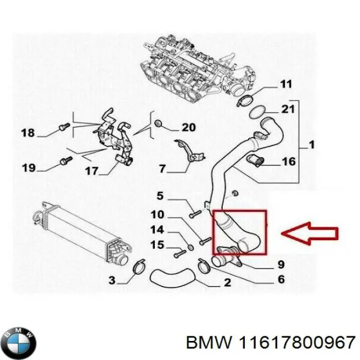 Купить 11617800967 BMW Патрубок интеркулера