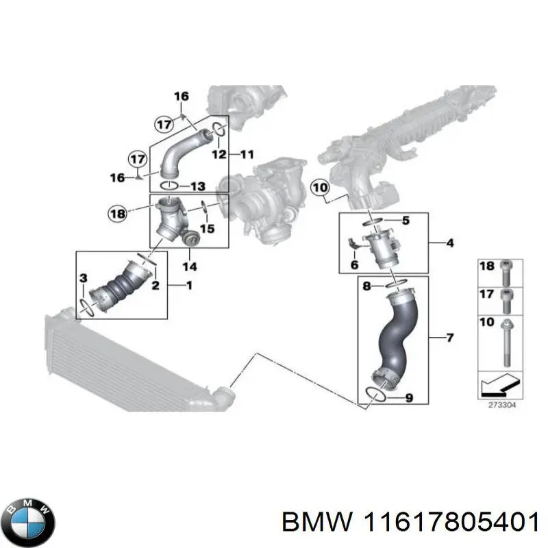 11617805401 BMW шланг (патрубок интеркуллера правый)
