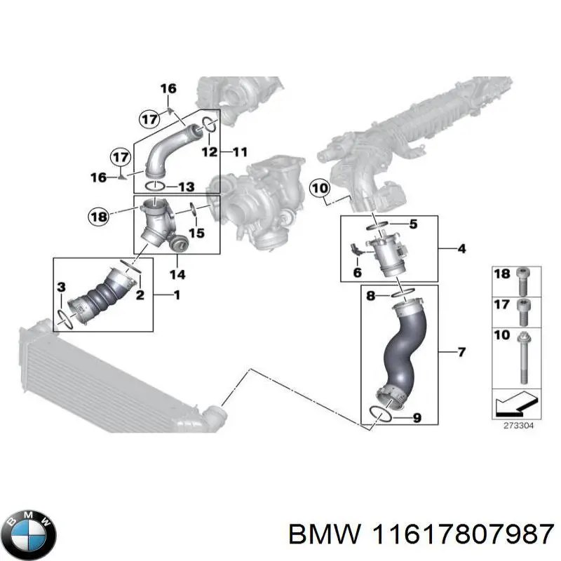 11617807987 BMW шланг (патрубок интеркуллера правый)