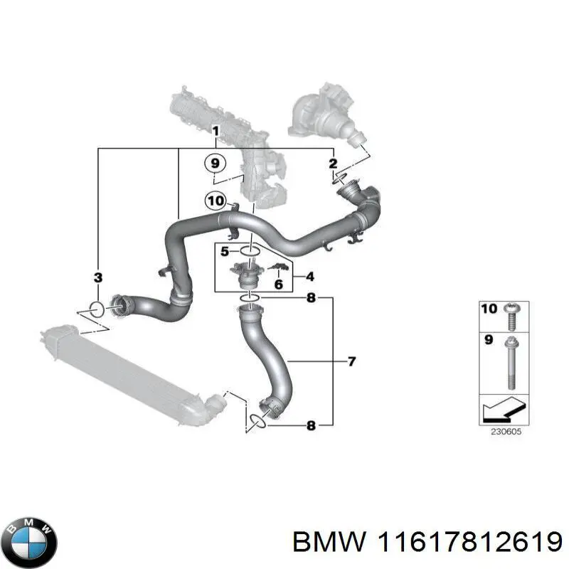 11617812619 BMW mangueira (cano derivado esquerda de intercooler)