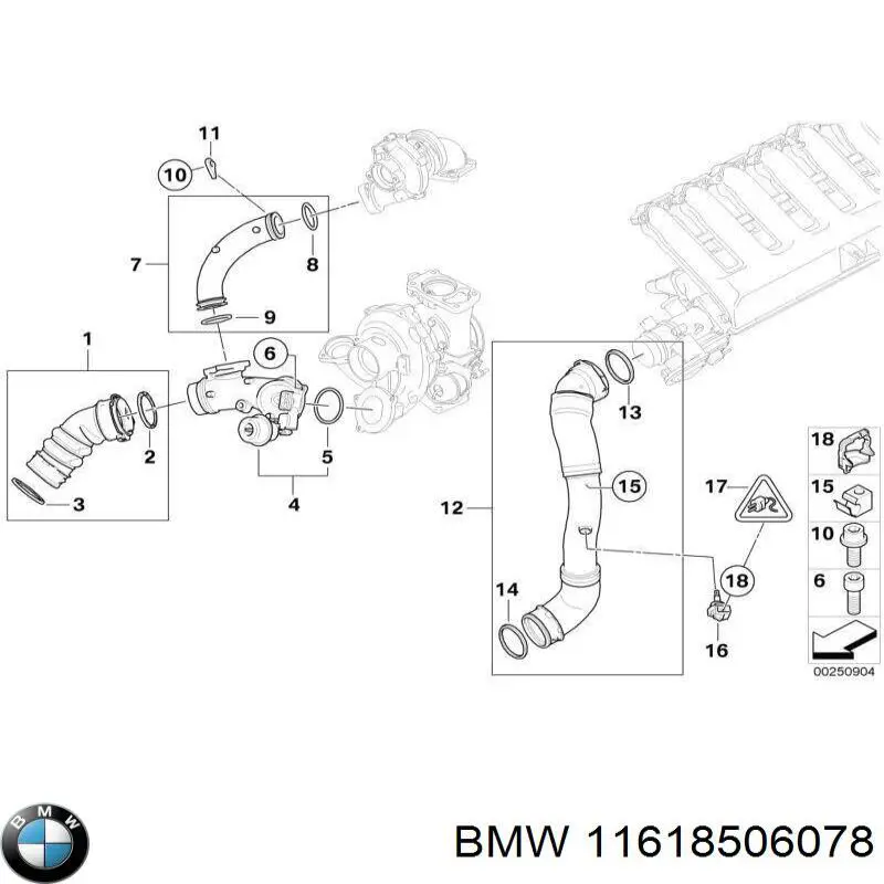 11618506078 BMW mangueira (cano derivado esquerda de intercooler)