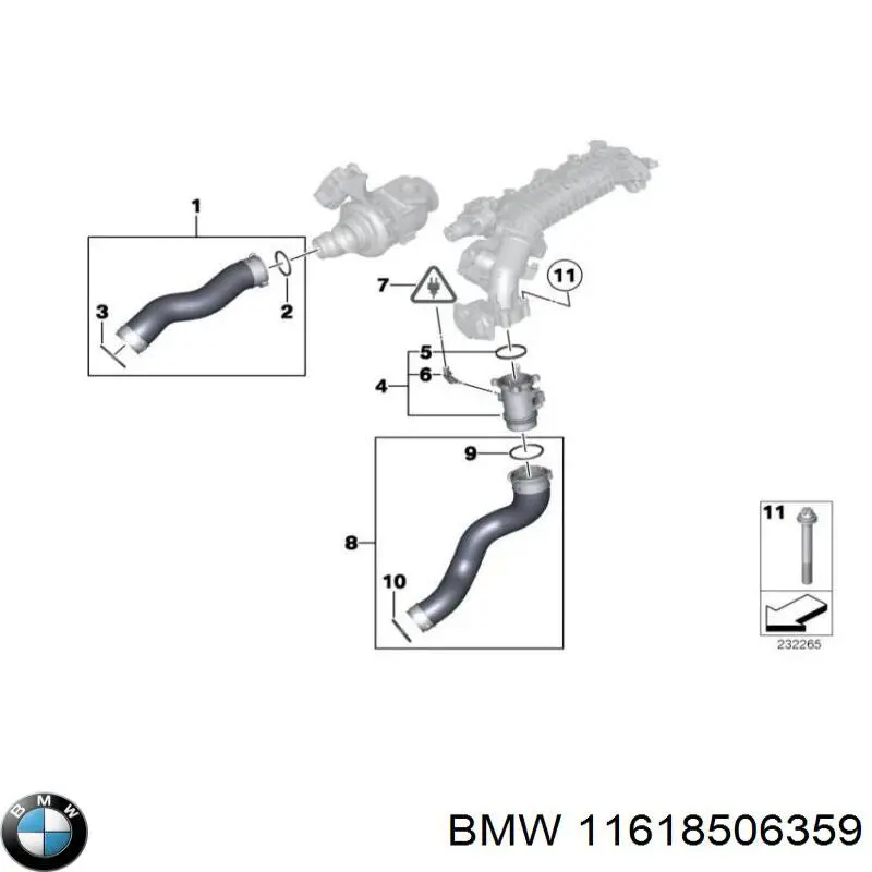 11618506359 BMW mangueira (cano derivado superior esquerda de intercooler)