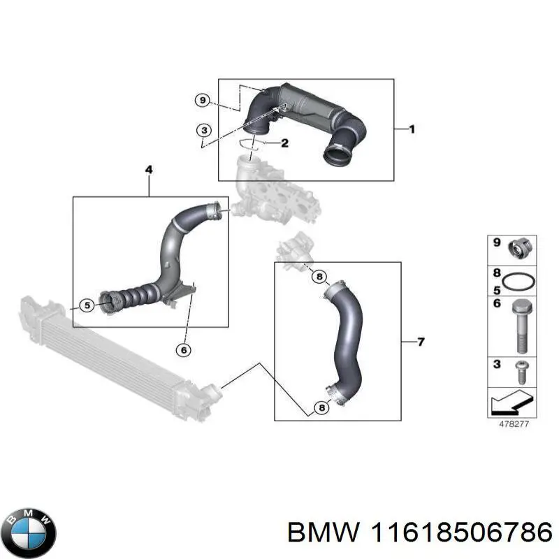 Купить 11618506786 BMW Уплотнительное кольцо (прокладка) патрубка интеркуллера