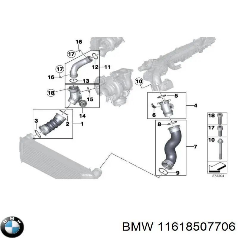 Левый шланг интеркуллера 11618507706 BMW