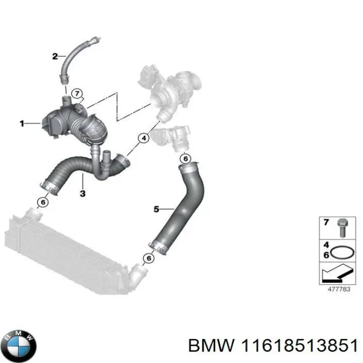 11618513851 BMW mangueira (cano derivado esquerda de intercooler)