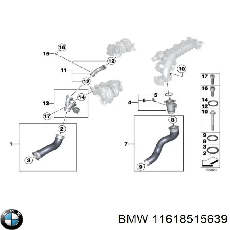 11618515639 BMW шланг (патрубок интеркуллера левый)