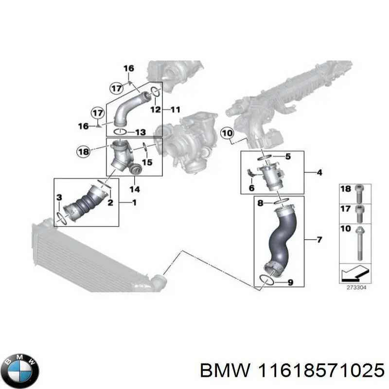 11618571025 BMW mangueira (cano derivado esquerda de intercooler)