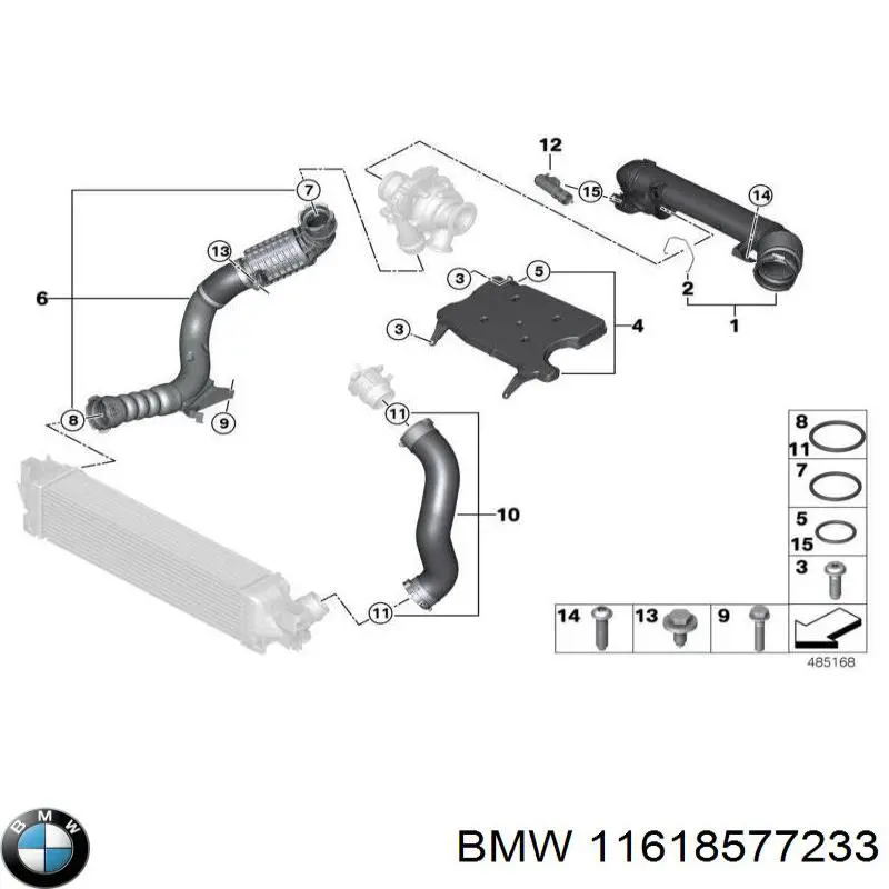 Шланг (патрубок) интеркуллера верхний правый на BMW X1 (F48) купить.