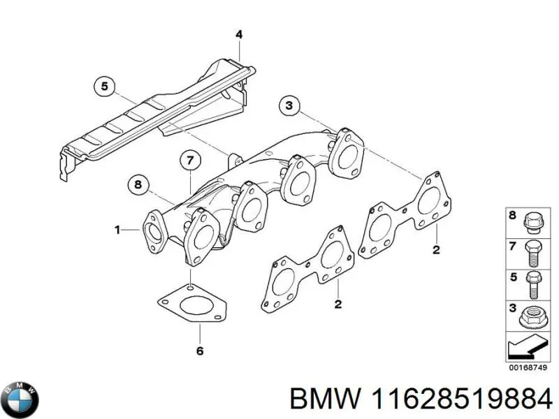 11628519884 BMW прокладка приемной трубы глушителя