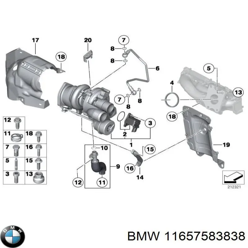 11657583838 BMW tubo (mangueira de derivação de óleo de turbina)