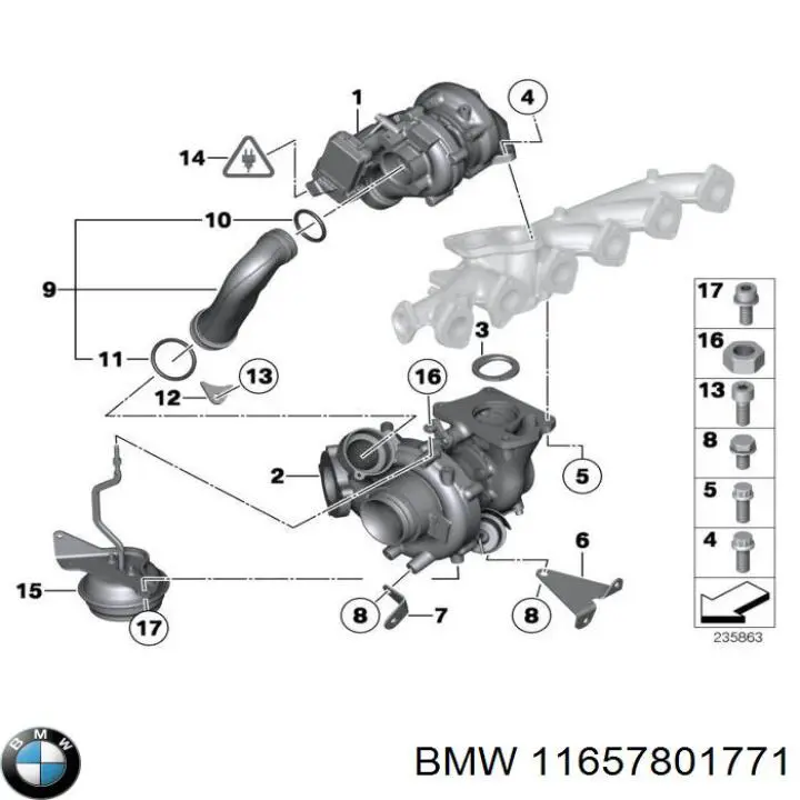 Болт (шпилька) крепления турбины BMW 11657801771 цена, от 4.69 USD