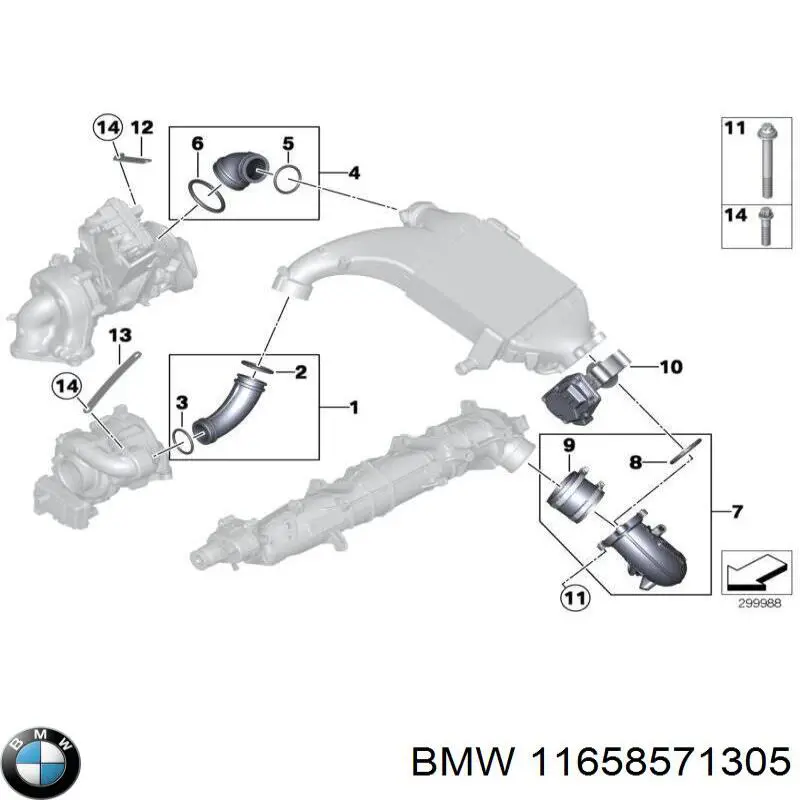 Кольцо патрубка турбины, нагнетаемого воздуха BMW 11658571305
