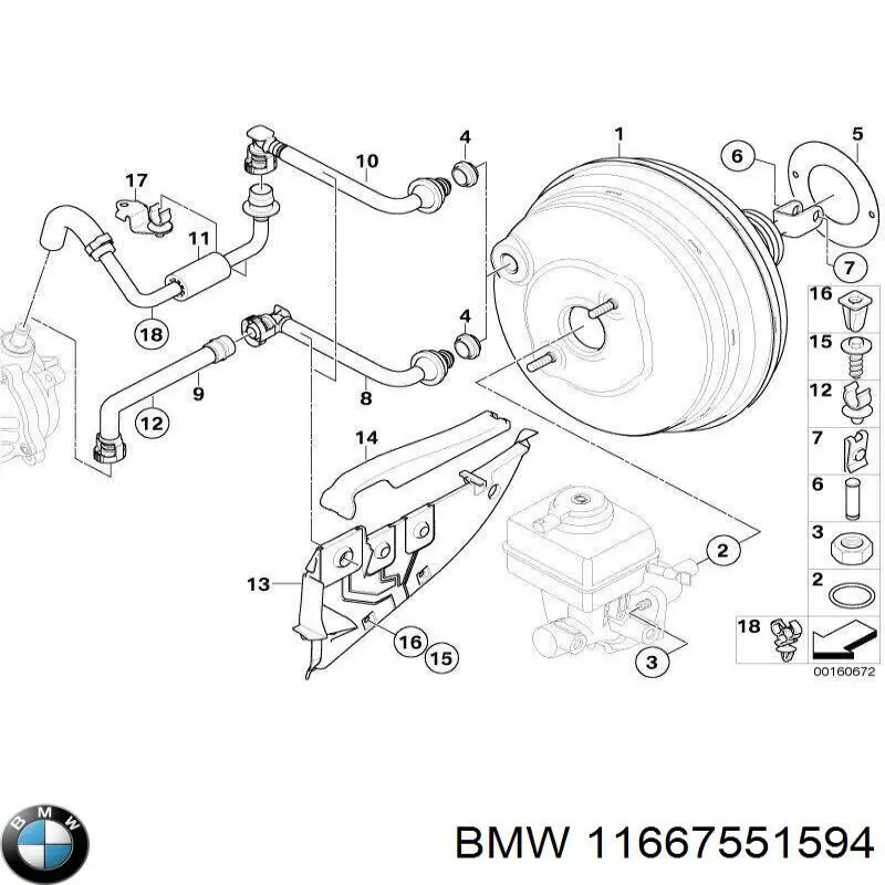 11667551594 BMW трубка вакуумного усилителя тормозов