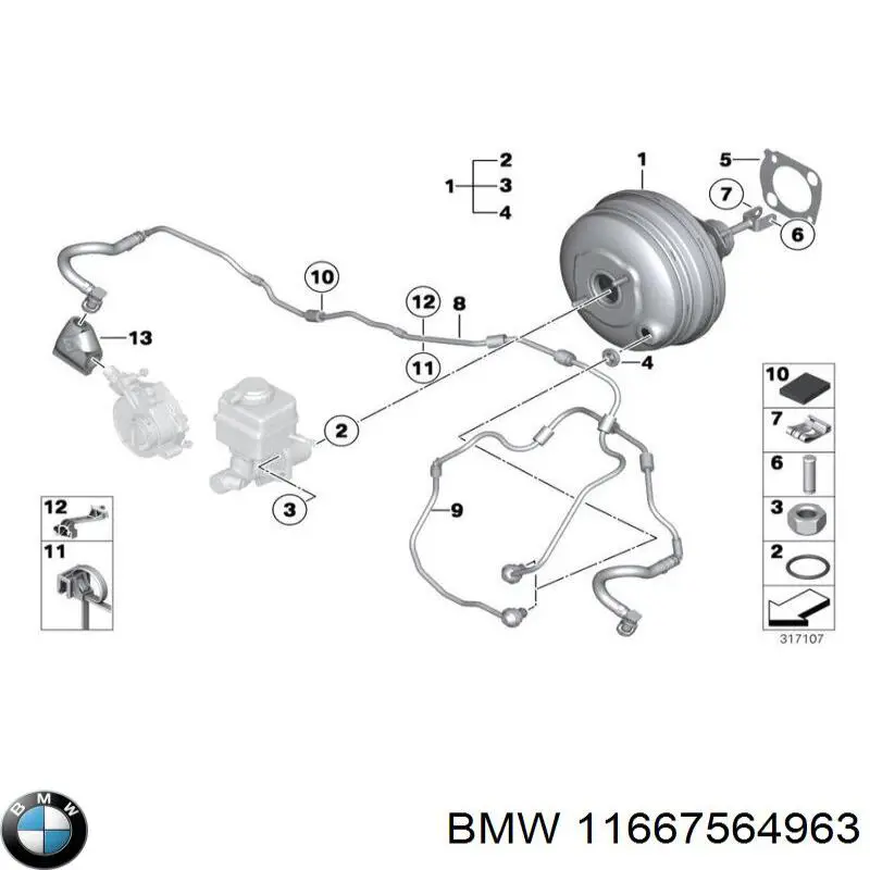 11667564963 BMW трубка вакуумного усилителя тормозов