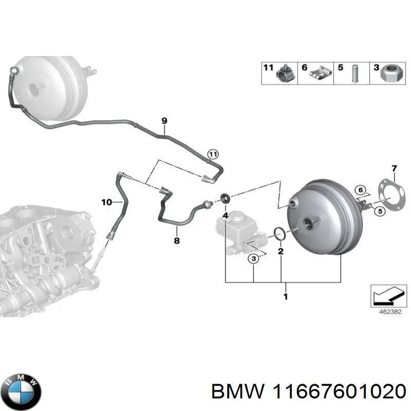 11667601020 BMW трубка вакуумного усилителя тормозов