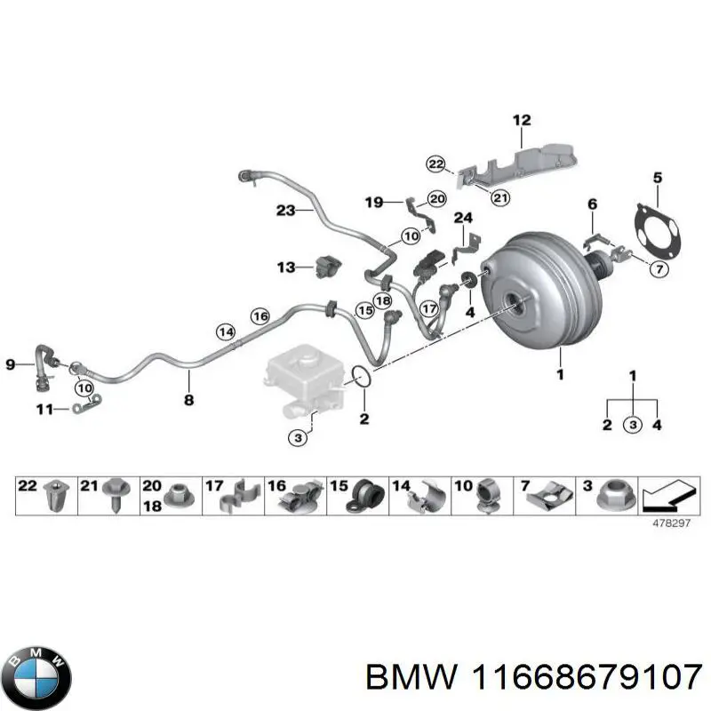 11668679107 BMW трубка вакуумного усилителя тормозов