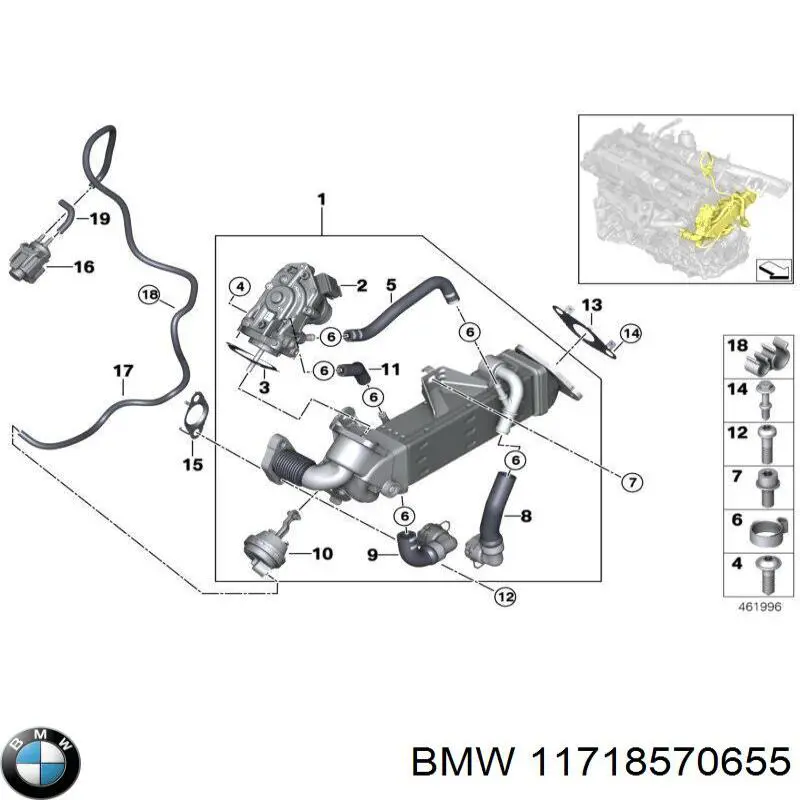 11718570655 BMW radiador do sistema egr de recirculação dos gases de escape