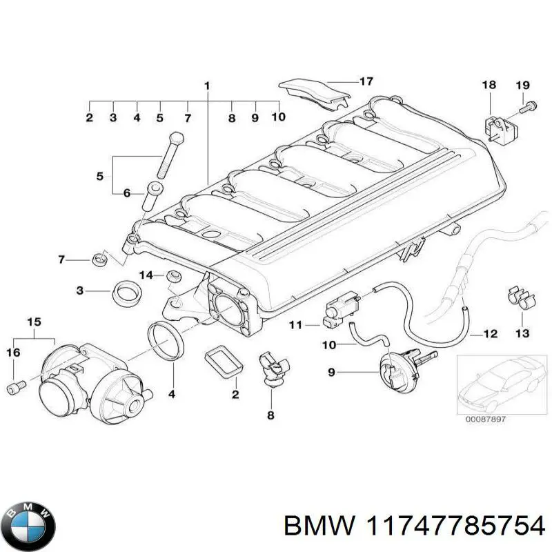 11747785778 BMW cano derivado de ventilação de cárter (de separador de óleo)