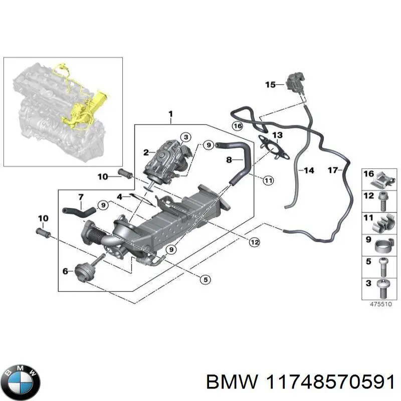 Клапан соленоид регулирования заслонки EGR на BMW 3 (F30, F80) купить.