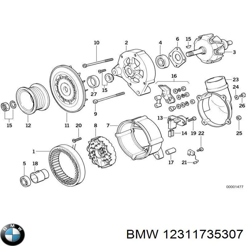 12311735307 BMW eixo de diodos do gerador