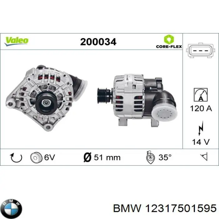Генератор автомобиля BMW 12317501595