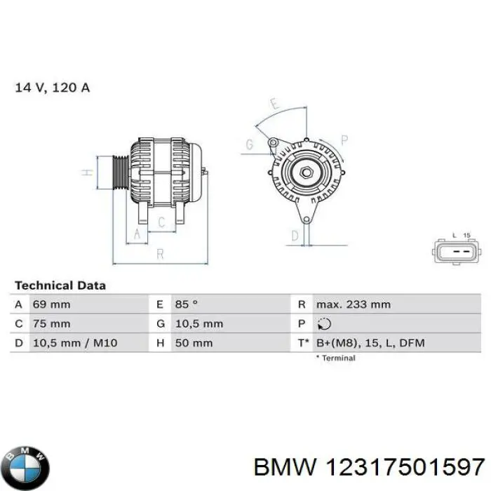 Генератор автомобиля BMW 12317501597