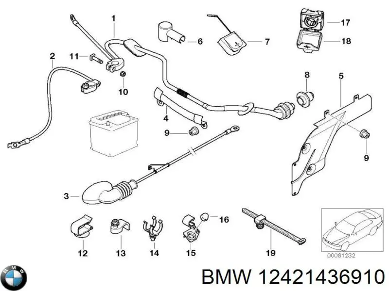 Кабель массы аккумулятора (АКБ) 12421436910 BMW