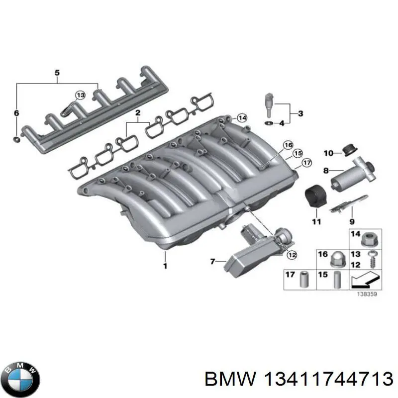 Válvula (regulador) de marcha a vácuo BMW 13411744713