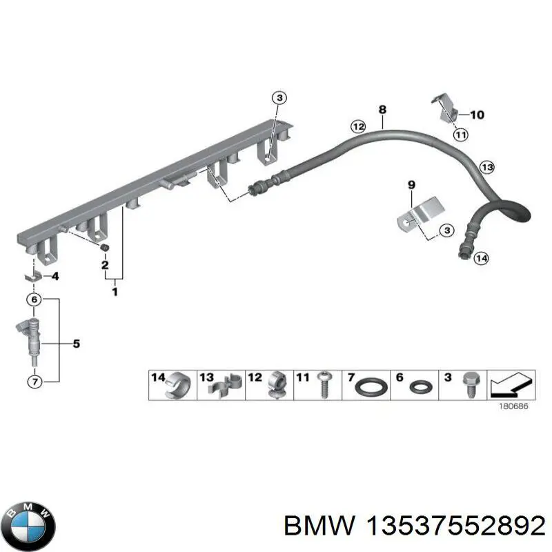 13537552892 BMW трубка топливная, обратная от форсунок