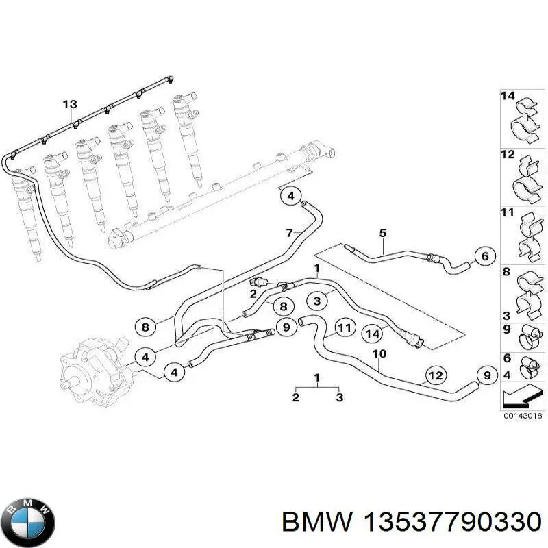 13537790330 BMW tubo de combustível, inverso desde os injetores