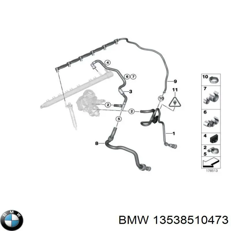 13538510473 BMW tubo de combustível, inverso desde os injetores