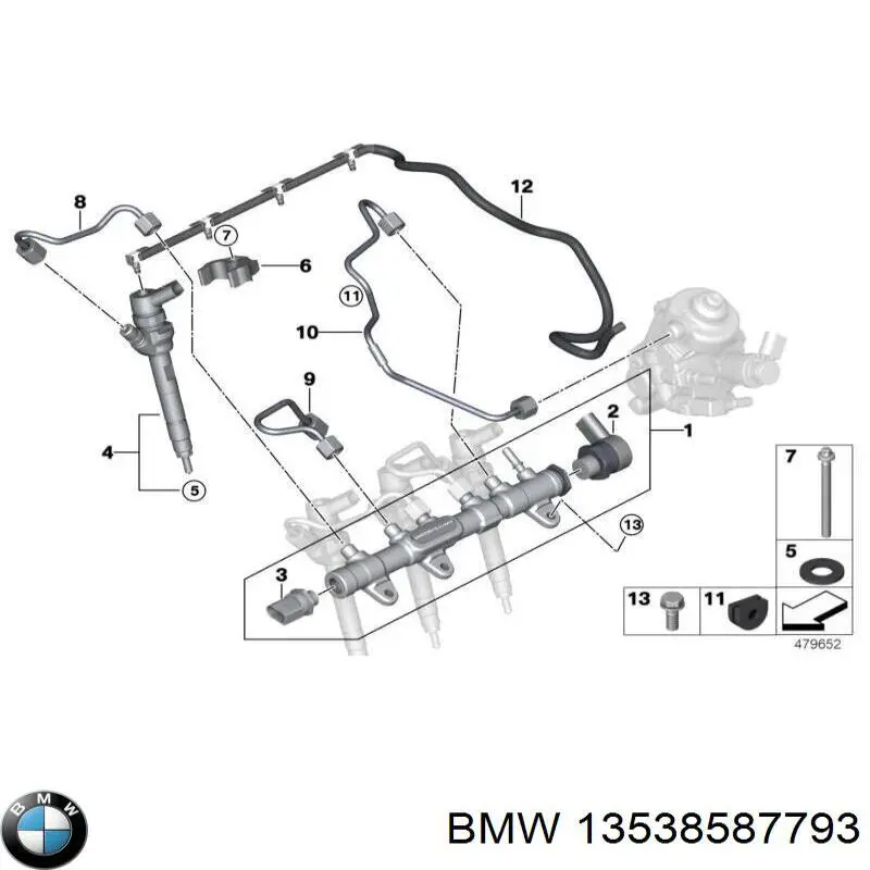 13538598176 BMW tubo de combustível, inverso desde os injetores