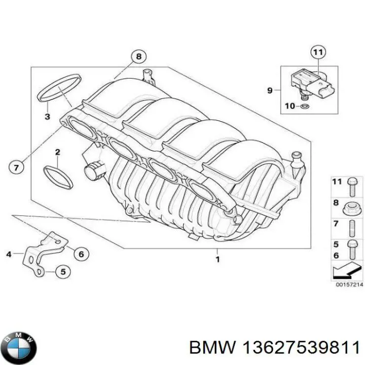 Датчик давления во впускном коллекторе, MAP BMW 13627539811