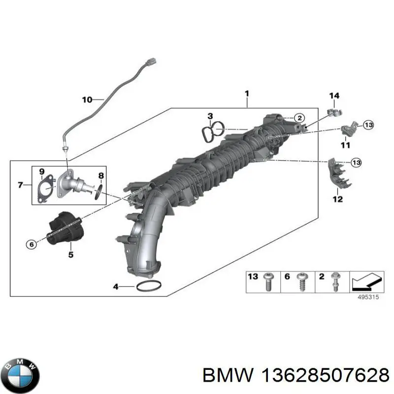 Датчик температуры отработавших газов (ОГ), до катализатора 13628507628 BMW