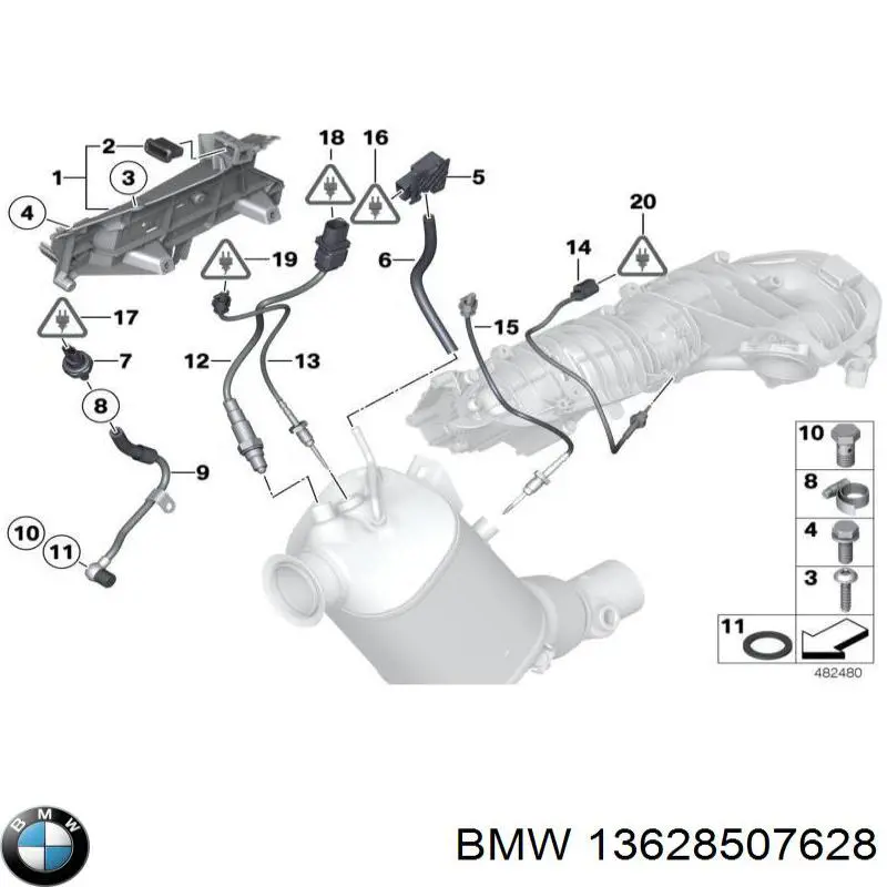 Купить 13628507628 BMW Датчик температуры отработавших газов (ОГ), до катализатора