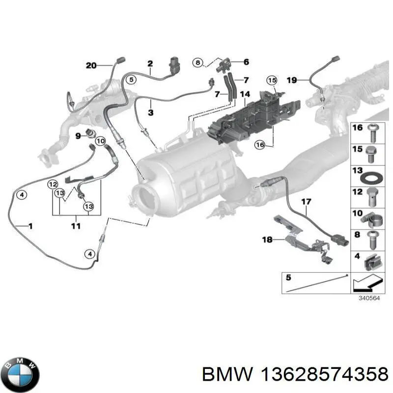 Датчик температуры отработавших газов (ОГ), до катализатора 13628574358 BMW