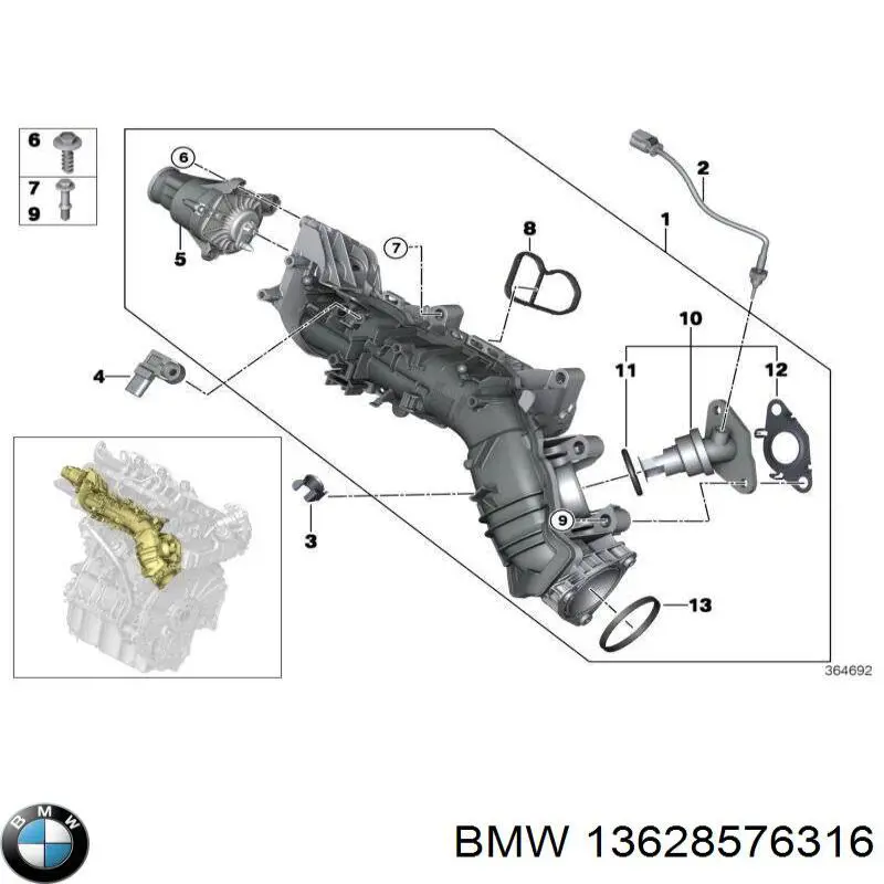 Sensor de temperatura, gas de escape, Filtro hollín/partículas 13628576316 BMW