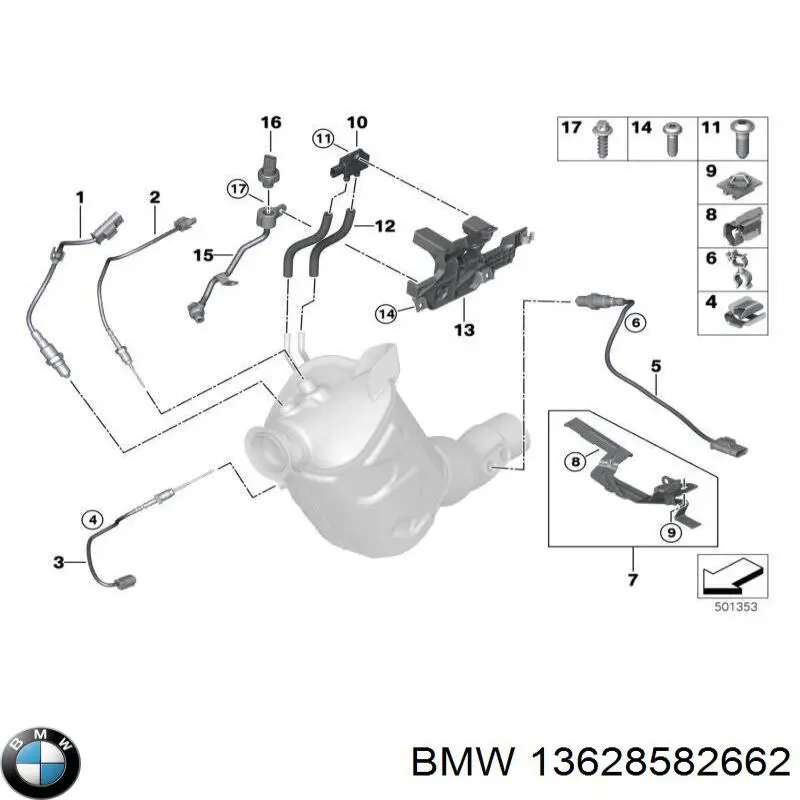 Купить 13628582662 BMW Датчик температуры отработавших газов (ОГ), до катализатора