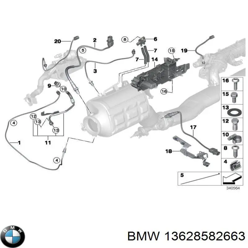 Датчик температуры отработавших газов (ОГ), до катализатора 13628573347 BMW