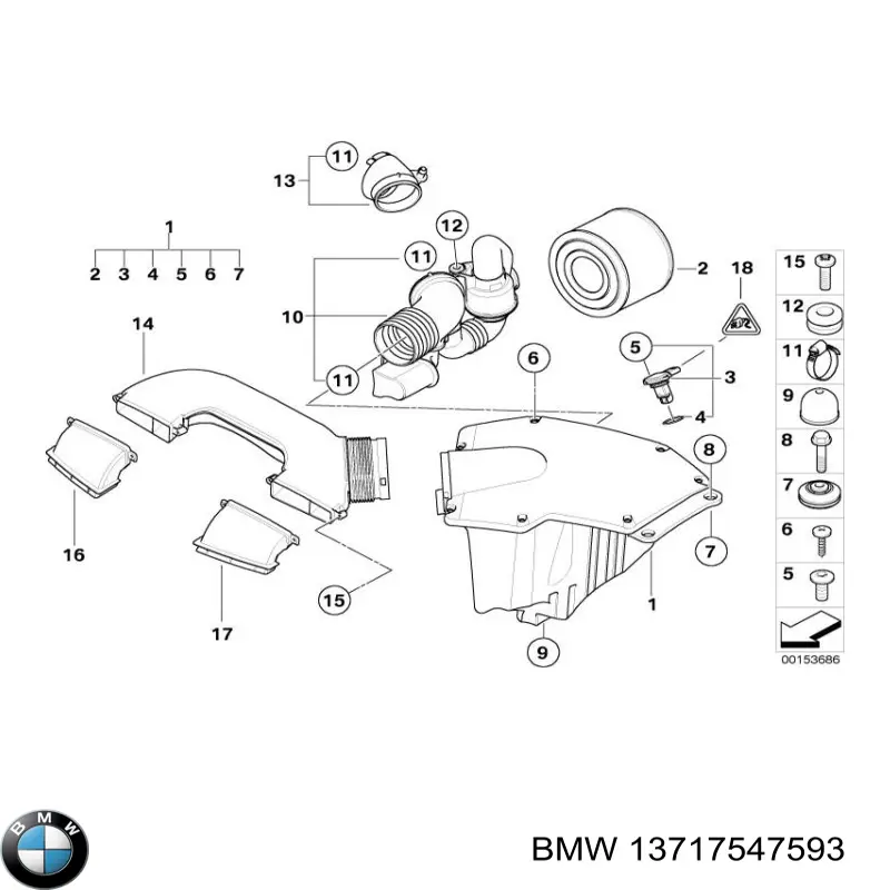 Патрубок воздушный, вход в резонатор BMW 13717547593