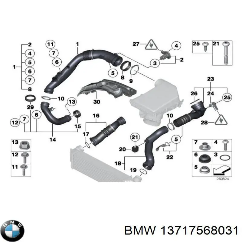 Junta tórica para tubo intercooler 13717568031 BMW