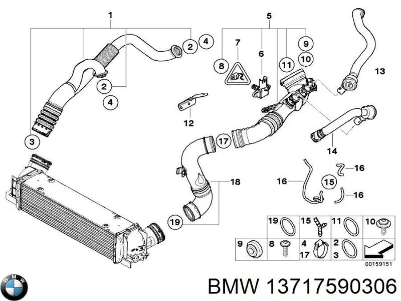 Шланг (патрубок) интеркуллера верхний левый BMW 13717590306