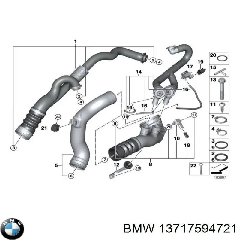 13717594721 BMW cano derivado do sistema de recirculação dos gases de escape egr