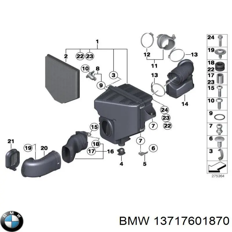 13717601870 BMW cano derivado de ar, entrada de filtro de ar